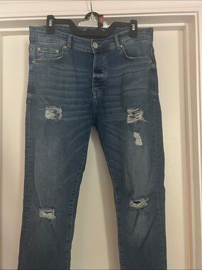 Men's Slim Straight Distressed Jeans - Faded Blue